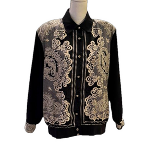 Three Flags Bomber Black and Cream Jacket Size XL (estimate)